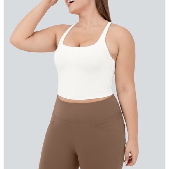 Halara NWT Crisscross Backless Cropped Yoga Plus Size Tank Top Sz 2XL Womens Whi - Picture 8 of 8
